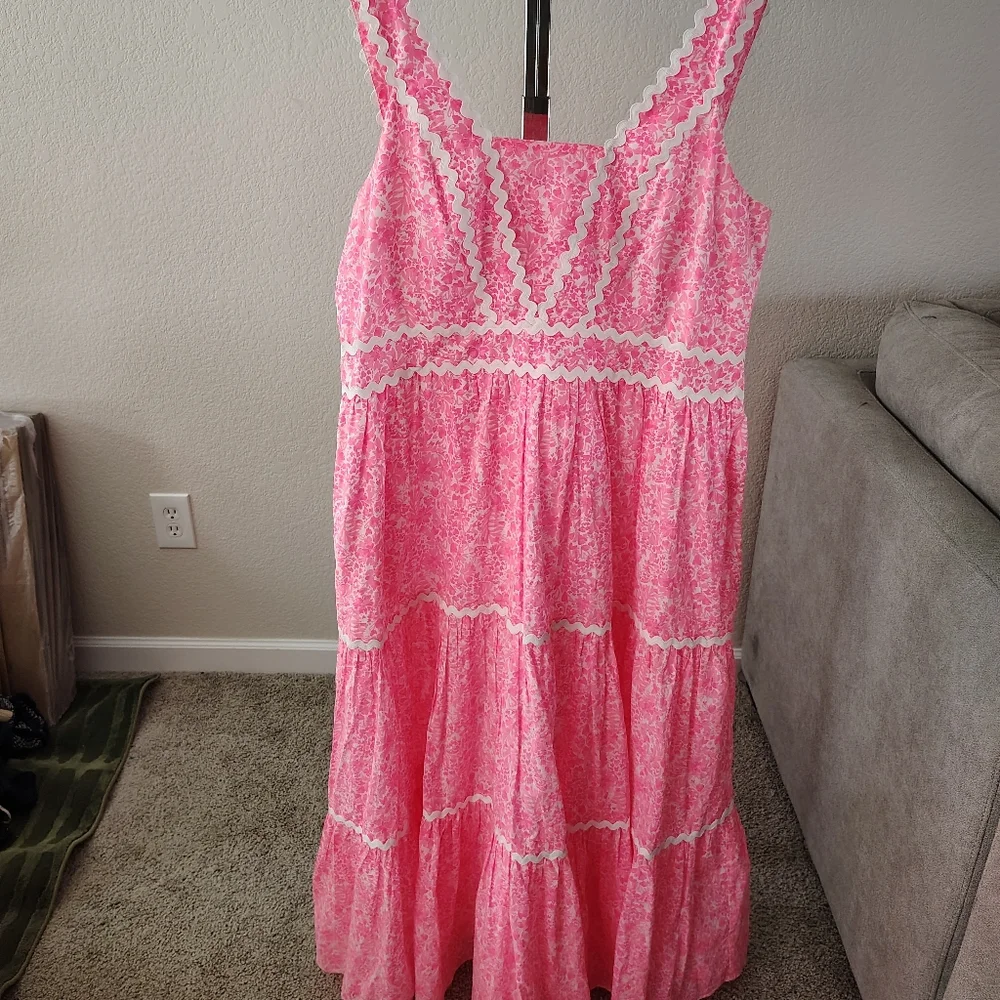 Lilly Pulitzer Pollie Cotton Midi Dress in the Pink Sz 14  large Summer - Picture 2 of 5